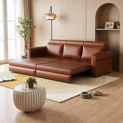 Elegant Chesterfield Sofa - 93.7" King Size 3-in-1 Convertible Sleeper Sofa with Nailhead Trim, Faux Leather, Black