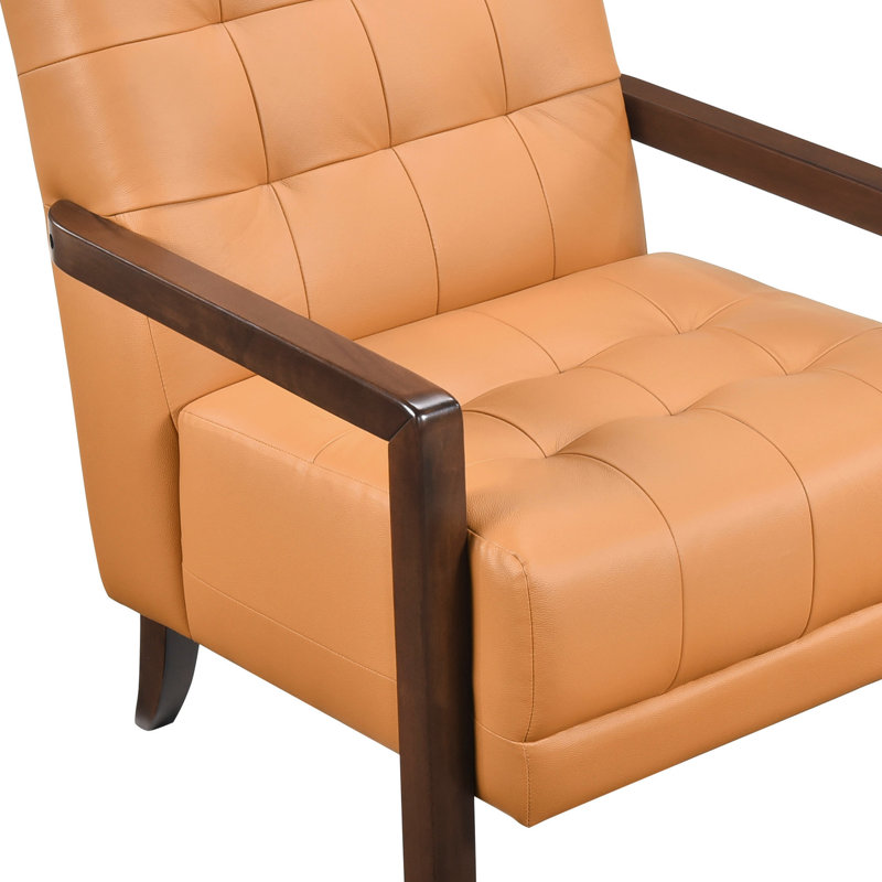 Fauteuil d'appoint orange en cuir avec rembourrage confortable et structure en bois massif contemporain orange