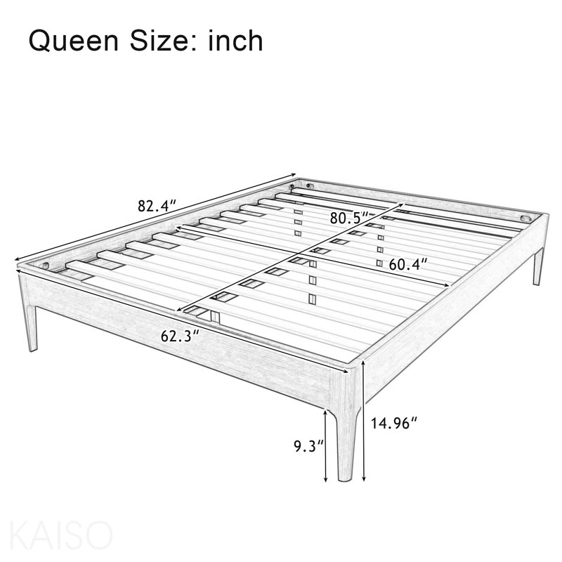 15 Inch High Queen Size Solid Dry Bamboo Wood Platform Bed Frame, With Wood Slat Metal Support, Modern & Minimalist Style, No Box Spring Needed, Easy Assembly, Brown