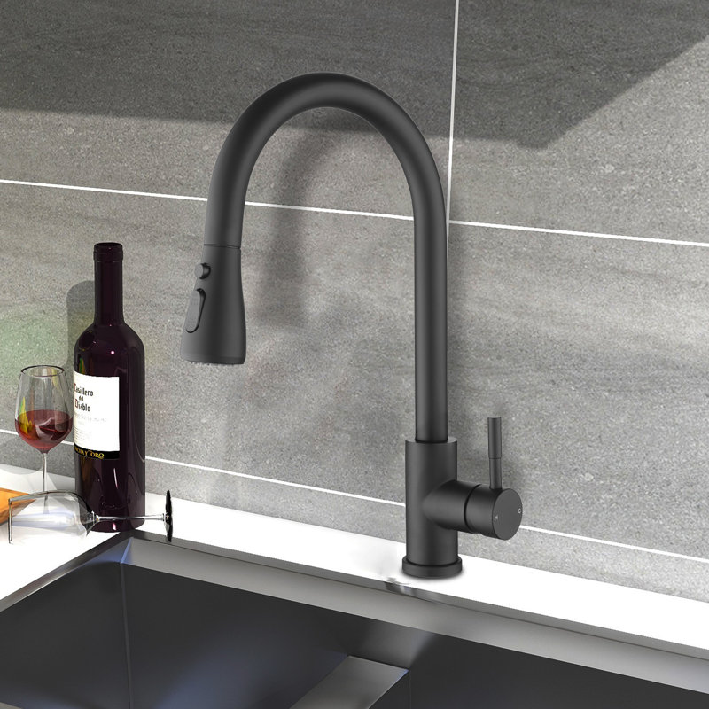HHK HOME Pull Out Kitchen Faucet, Matte Black