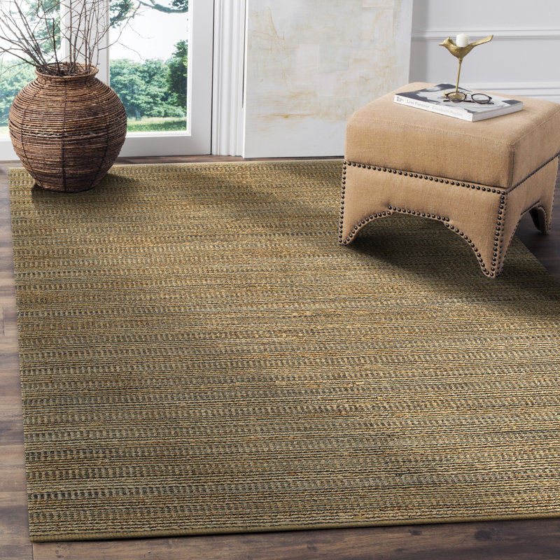 Modern Farmhouse Handmade Natural Fiber Jute Indoor Area Rug with Cotton Backing, Rectangle 4' x 6', Tan/Gray