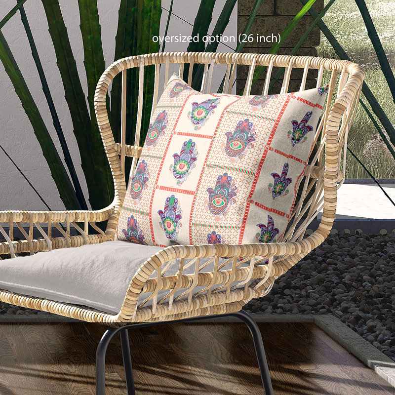 Geometric Outdoor Reversible Throw Pillow, 16" x 16", Off White/Red