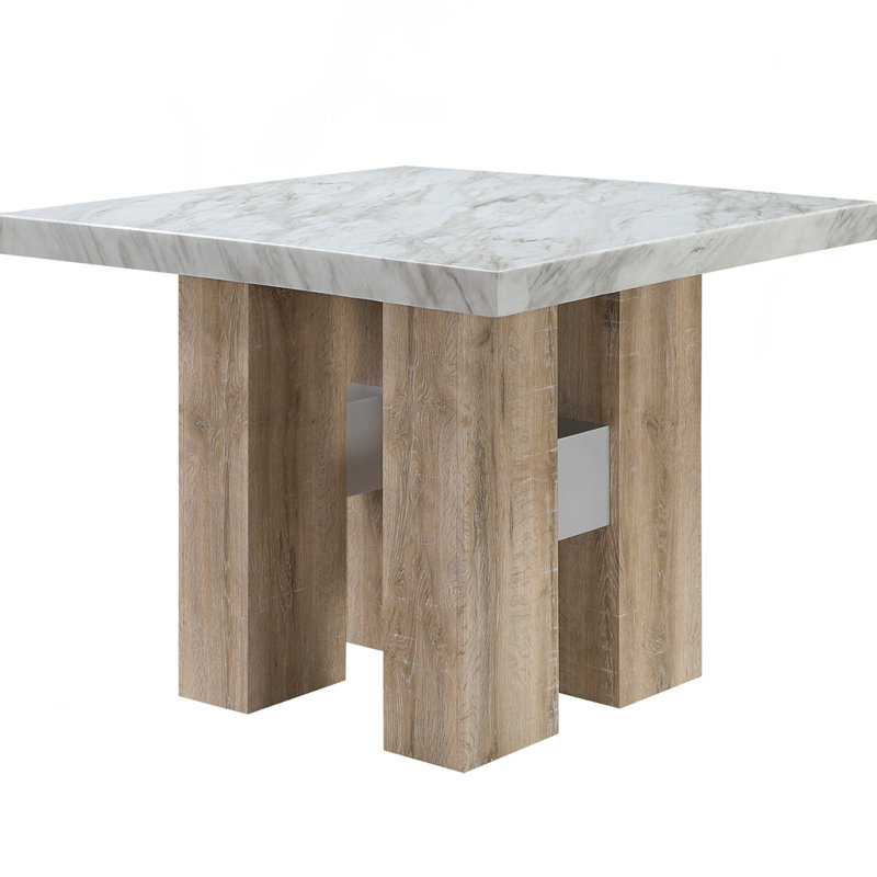 Table de salle à manger carrée, Naturel, Blanc