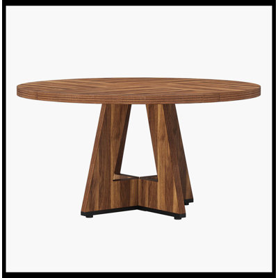 Round Dining Table For 4, 47" Wooden Kitchen Table Farmhouse Dinner Table