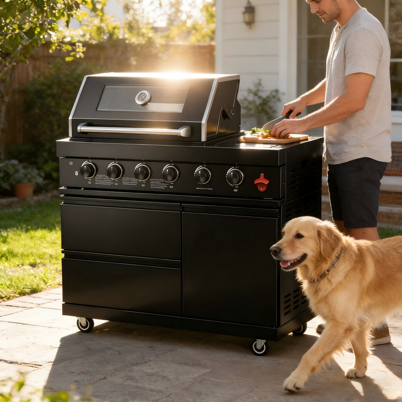 Barbecue au propane à quatre brûleurs pour îlot de cuisine extérieure