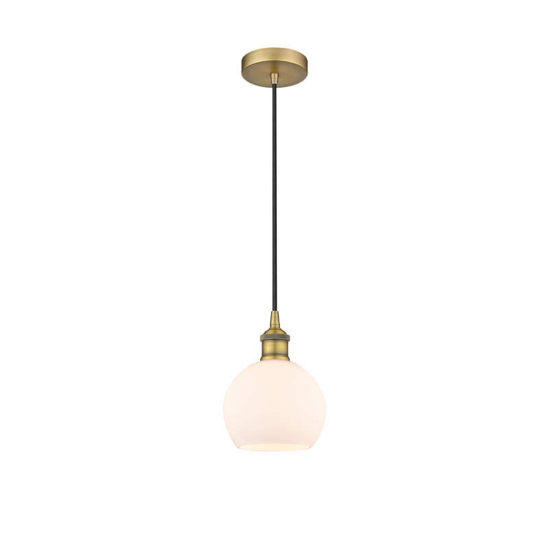 Luminaire suspendu simple à 1 lumière Ralph, Blanc mat, H 8,88 po x l 6 po x P 6 po, Laiton brossé