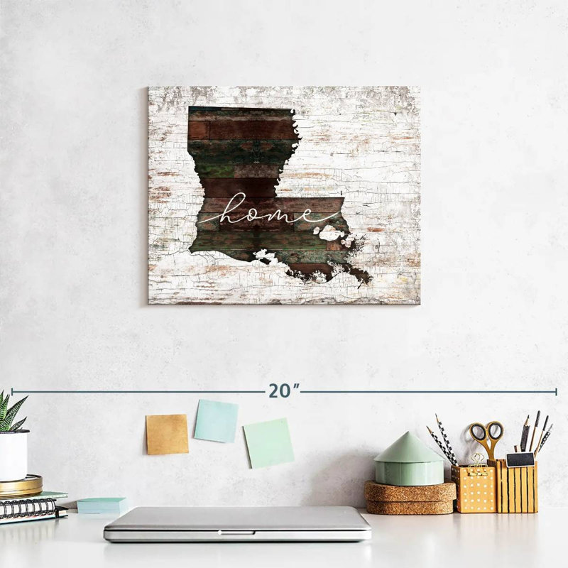 Louisiana Home Map - impression sur toile tendue, H 8 po x l 10 po x P 1 po