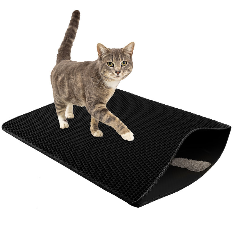 Black Dual-Layer Honeycomb Design Waterproof Cat Litter Mat