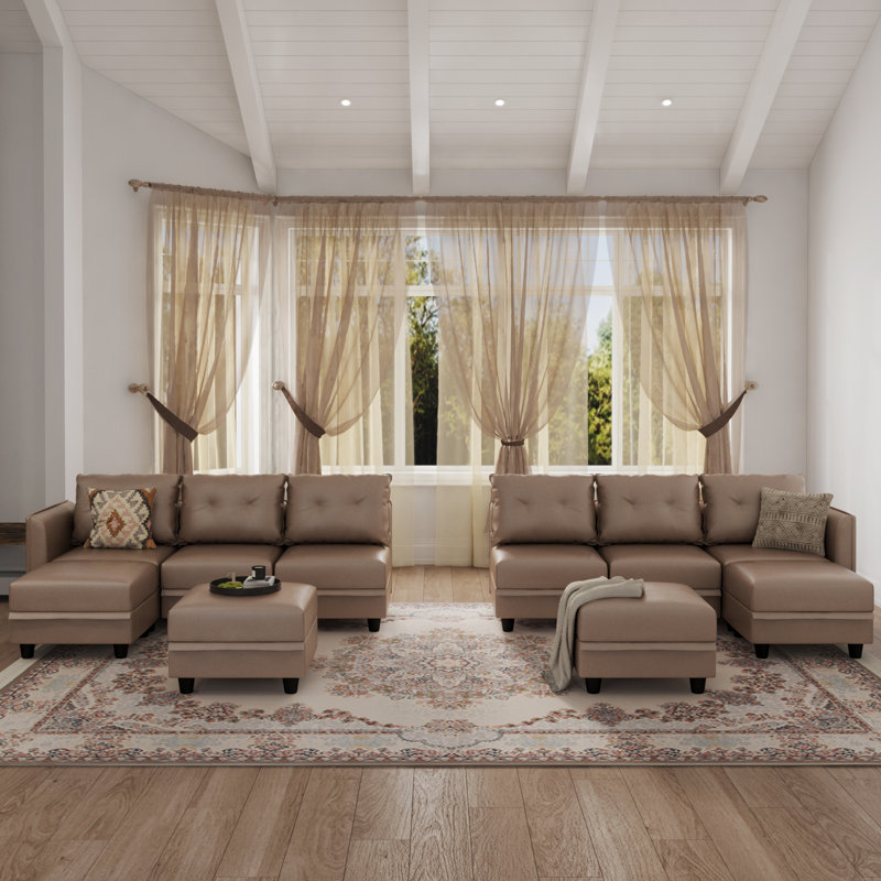 Canapé modulaire en U rembourré 10 pièces avec rangement Tomario, Polyester brun