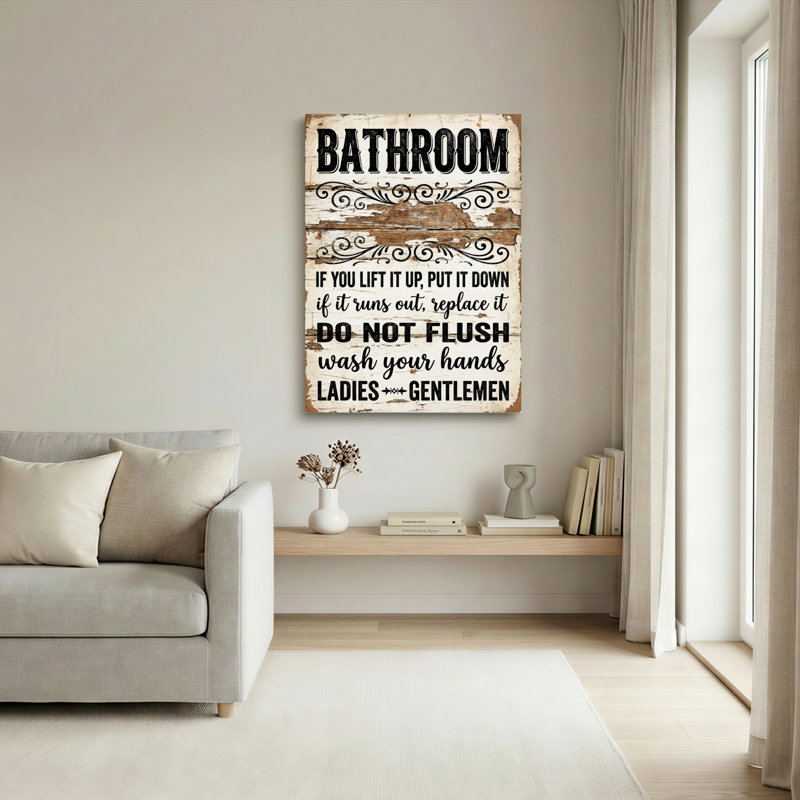 Panneau de salle de bain rustique en planches de bois avec volutes décoratives, toile tendue sur châssis, lot de 1