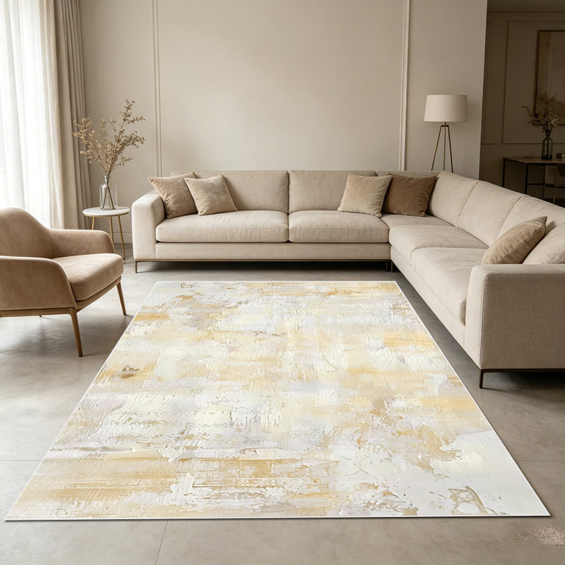 1PC Neutral Beige Abstract Watercolor Brushstroke area rugs for Living Room, Soft and Comfortable, Suitable for all seasons, easy-to-maintain, machine washable Indoor floor mat, Under Table Farmhouse suitable for dining table, bedroom, home office,