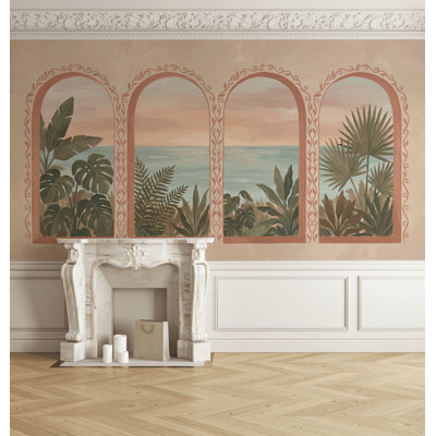 Panneau mural paysage côtier avec fenêtres arquées