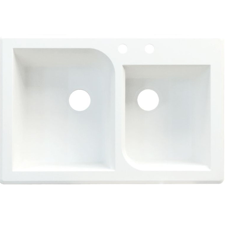 Radius 33.0625'' L Double Bowl Granite Kitchen Sink, White, 2 hole