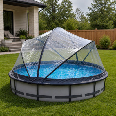 15 Foot Clear Round Pool Dome Cover, Weatherproof Shelter For Above-Ground Pools With Easy Access Door Design