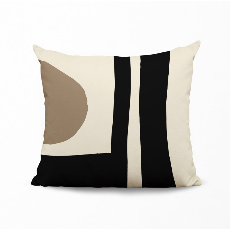Coussin intérieur / extérieur en polyester filé Banksy, 17 po x 17 po, Noir / Blanc cassé