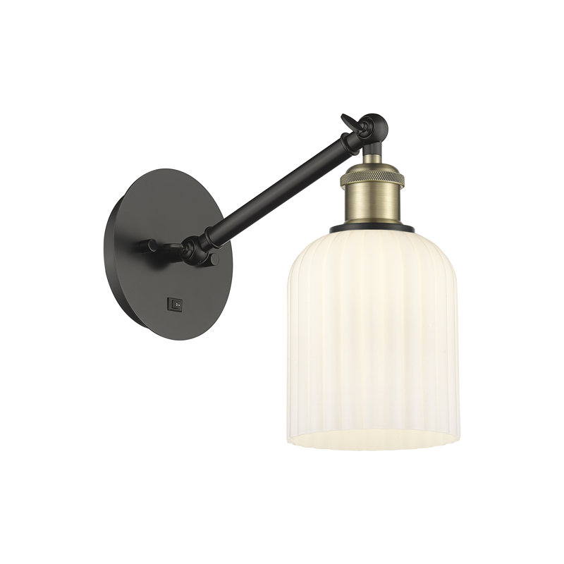 Fiennes Armed Sconce, Black Antique Brass, Gloss White