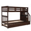 Lit superposé simple au-dessus de simple avec lit gigogne simple pour chambre à coucher, dortoir, adultes, espresso-130120293