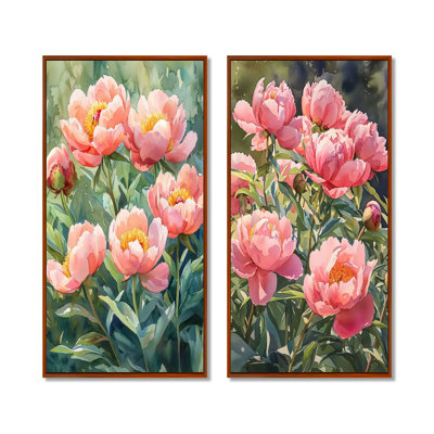 Pivoines dans le potager I - art mural floral 2 panneaux