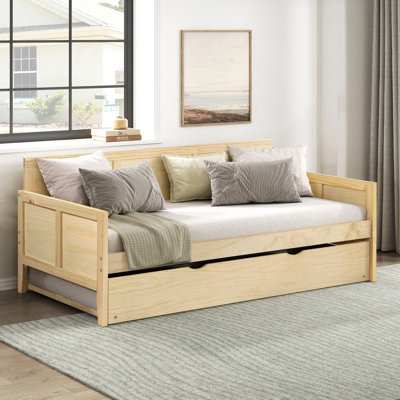 Daybed with Pull Out Trundle Natural Pine Finish Wooden Home Furniture 1pc Sofa Bed
