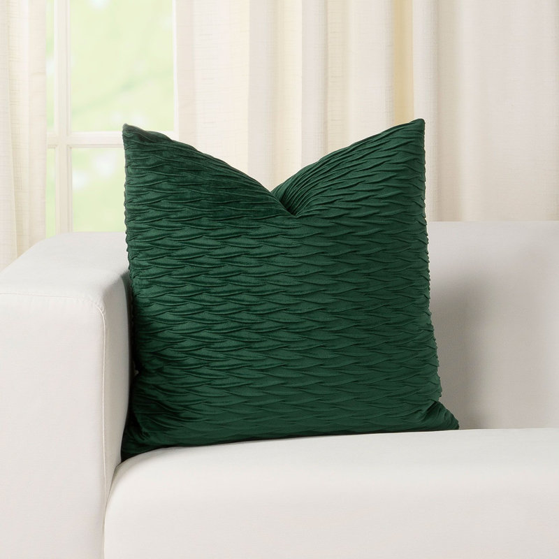 Fluctuate Pleated Velvet Throw Pillow, 21" x 21", Emerald