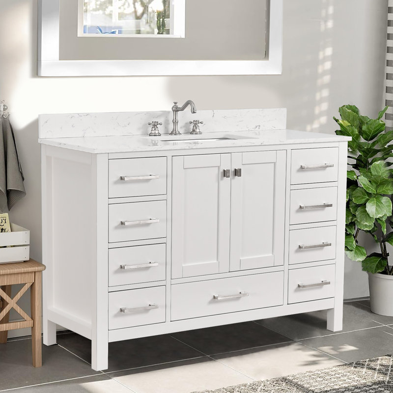 Chardell 48'' Single Bathroom Vanity with Engineered Stone Top, White