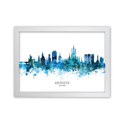 Aberdeen Scotland Skyline Blue City Name by Michael Tompsett - Print