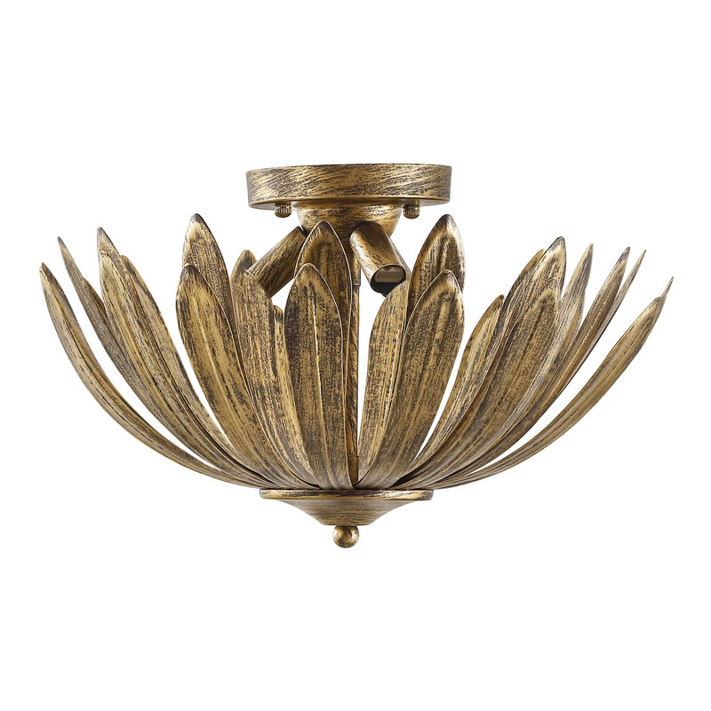15" 3-Light Antique Gold Leaf Semi-Flush Mount Ceiling Light