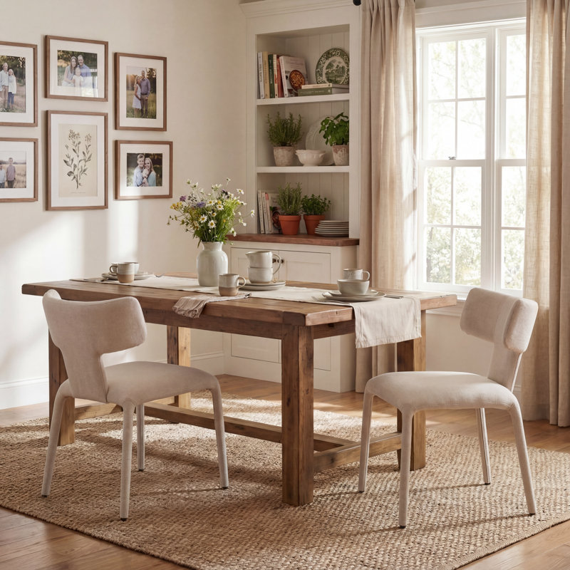 Modern Scandinavian Fabric Upholstered Dining Chairs Curved Backrest Metal Frame Kitchen and Dining Room Chairs, Beige  Side Chairs