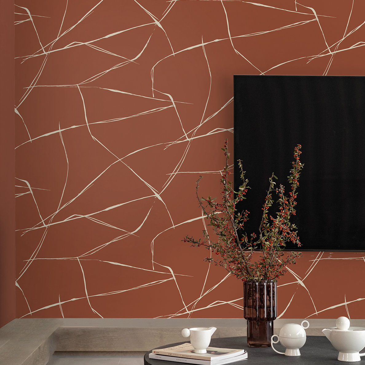 Niseko Modern Abstract Wallpaper, Dark Terracotta