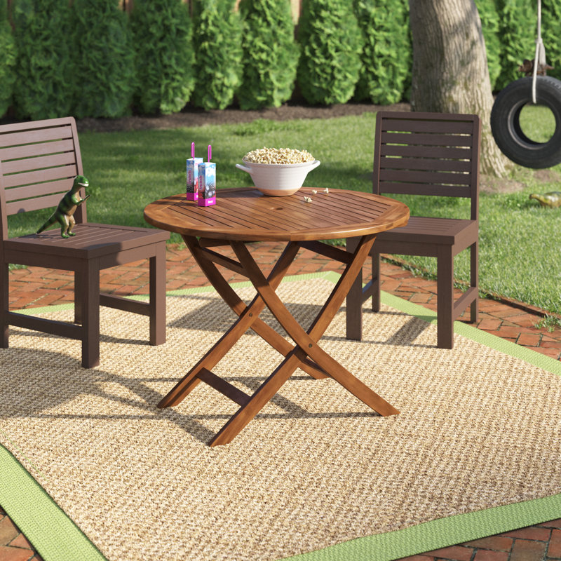 Ponce Round Acacia Folding Outdoor Dining Table With Umbrella Hole , 38'' in. W 38'' in. D