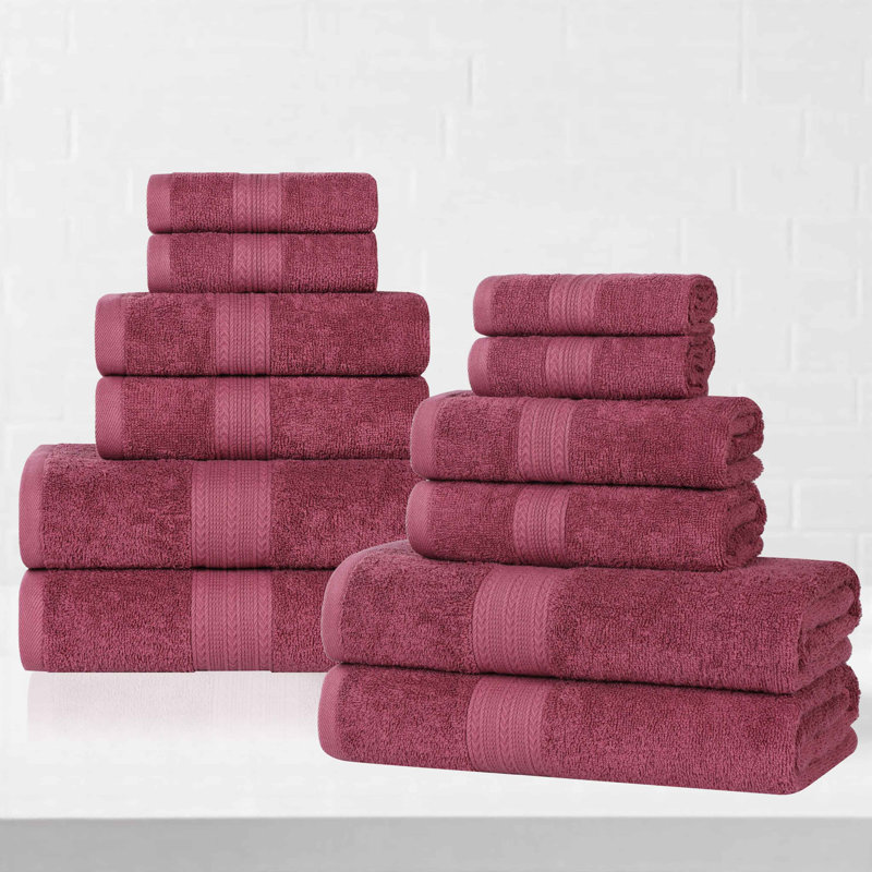 Ensemble de serviettes de bain écologiques en coton 12 pièces Hannu, Bois de rose