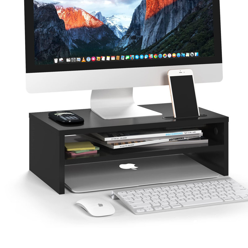 Saater Wood Monitor Stand, Black