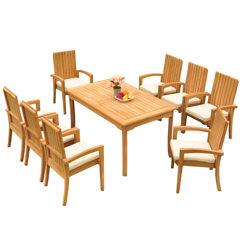 6 Seats 7 Pcs Grade-A Teak Wood Dining Set: 60" Rectangle Table And 6 Goa Stackng Arm Chairs #71Go0607, 8