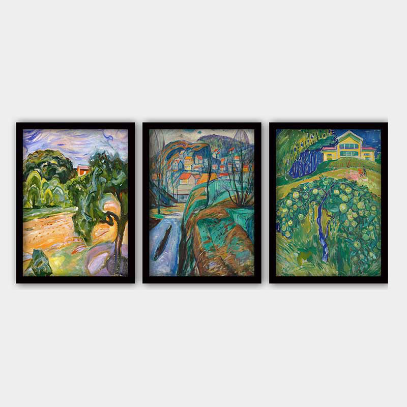Elegant Decorative Framed Painting Set (3 Pieces), 13.8 x 17.7 inches Each | 100% Wooden with 100% Polystyrene Frame (Thickness: 0.8 inches) | UV Digital Printing, Perfect for Living Room & Home Décor