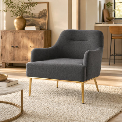 Comfortable Modern Armchair With Curved Backrest And Metal Legs - Perfect Reading Or Accent Chair