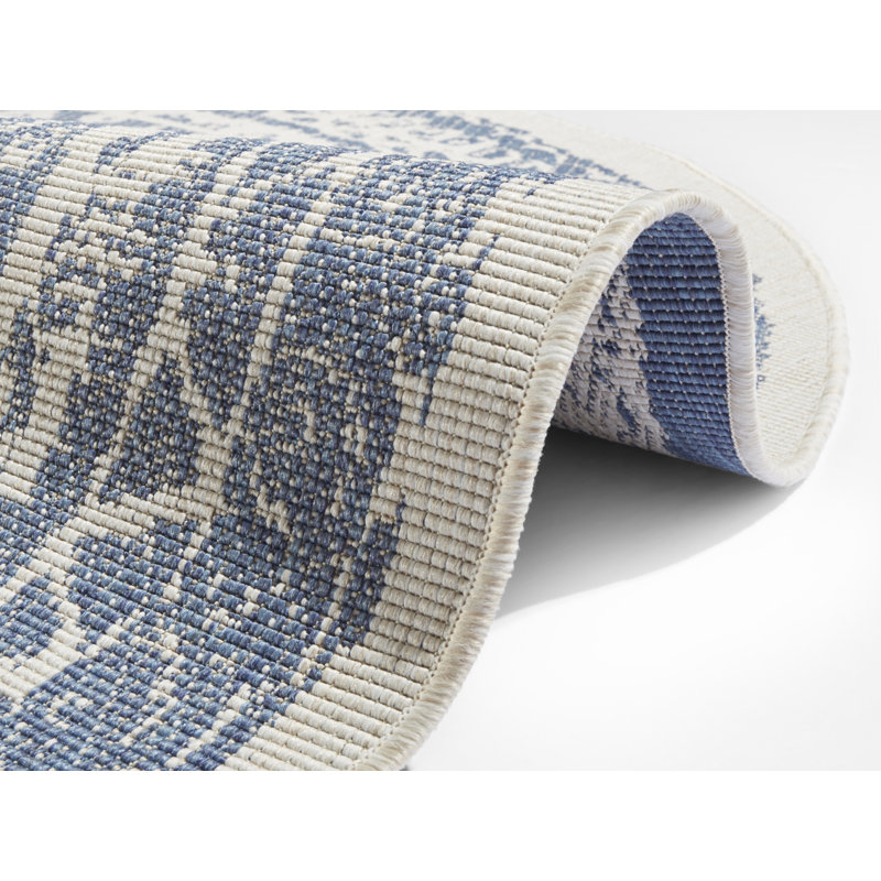 Rosica Flatweave Blue Rug, Round 140cm