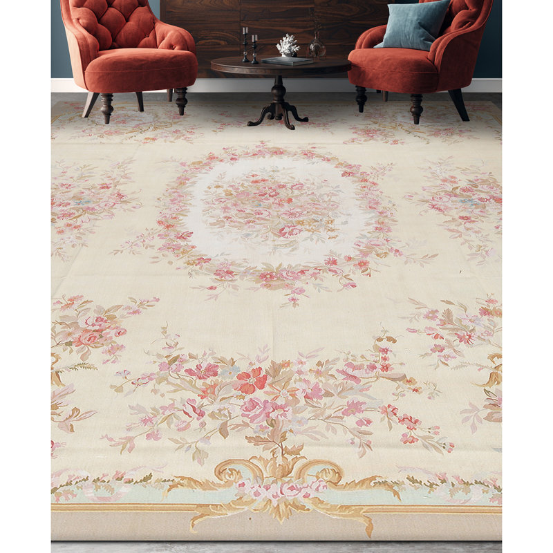 Hand-Knotted High-Quality Beige and Green Area Rug