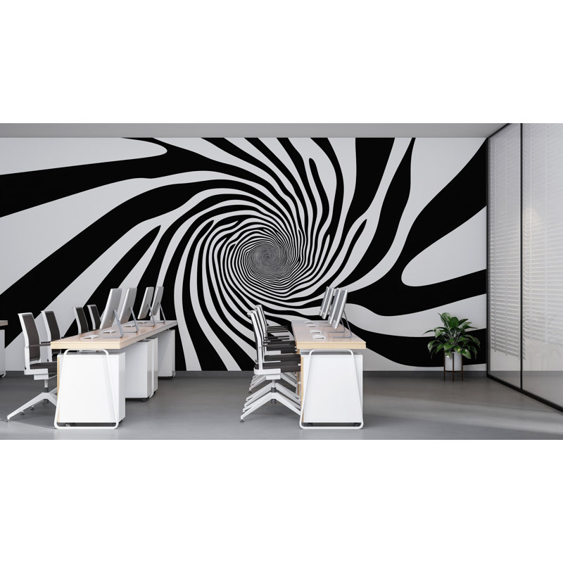 Murale optique illusion - Papier peint en spirale noir et blanc pour bureau moderne 092Mv, H 16 po x l 9 po