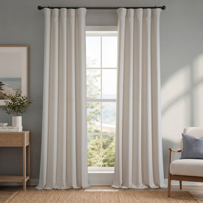 Ottis Faux Linen Room Darkening Curtain Panel, Birch, 50" W x 96" L