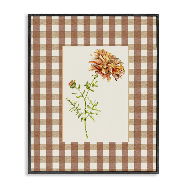 Giclée à motif écossais de fleur de souci, design par Lisa Wehmeyer, H 14 po x l 11 po, Giclée encadrée noir minuit