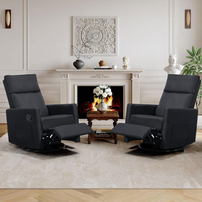 25.6'' Wide Modern Upholstered Swivel Nursery Rocking Manual Recliner Chair with Side Pockets for Small Space
