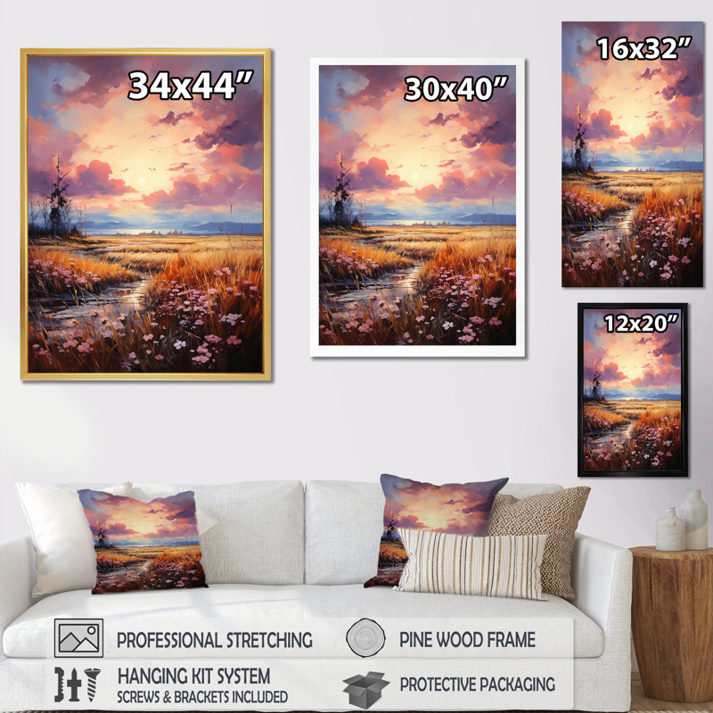 «Natural Harmony Blooming Delights Sunset II», reproduction sur toile, Encadrement doré, H 20 po x l 12 po x P 1 po