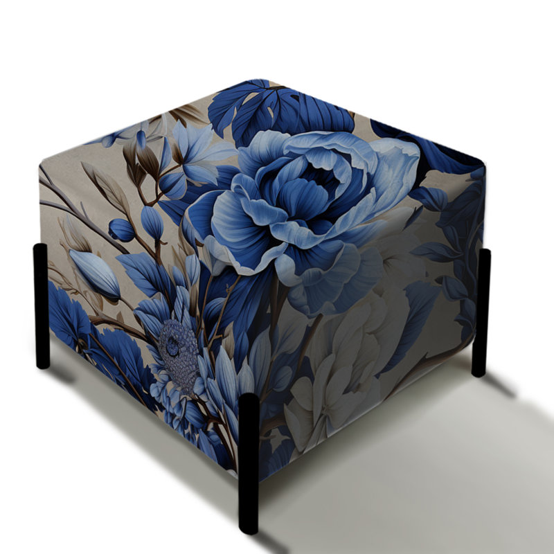 Repose-pieds carré bleu floral Cobalt