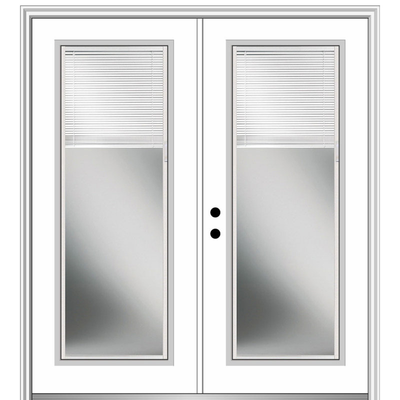 Porte d'entrée pré-suspendue en fibre de verre apprêtée, H 81,75 po x l 74 po x P 4,56 po, S'ouvre à droite vers l'intérieur