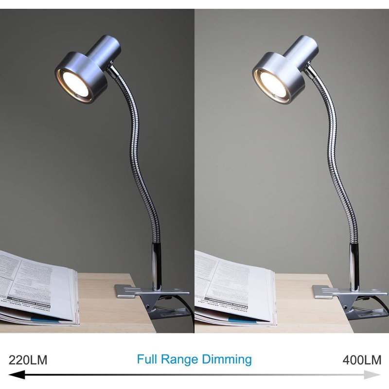 O’Bright LED Clip-On Light Desk, Dimmable LED Desk Lamp With Metal Clamp, 5W LED, Silver, Silver