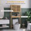 Armoire de rangement en bambou au-dessus de la toilette, organisateur de salle de bain au-dessus de la toilette avec portes à lattes, tablettes réglables et tablette ouverte