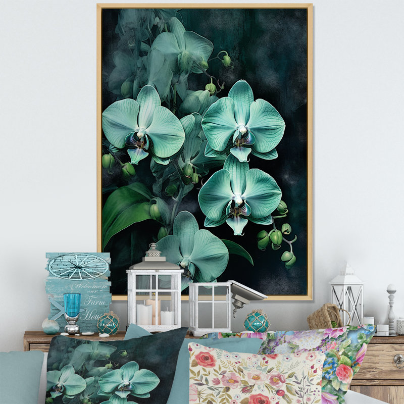 Fantaisie, orchidée verte, paysages de rêve, H 32 po x l 24 po x P 1 po, Cadre naturel flottant