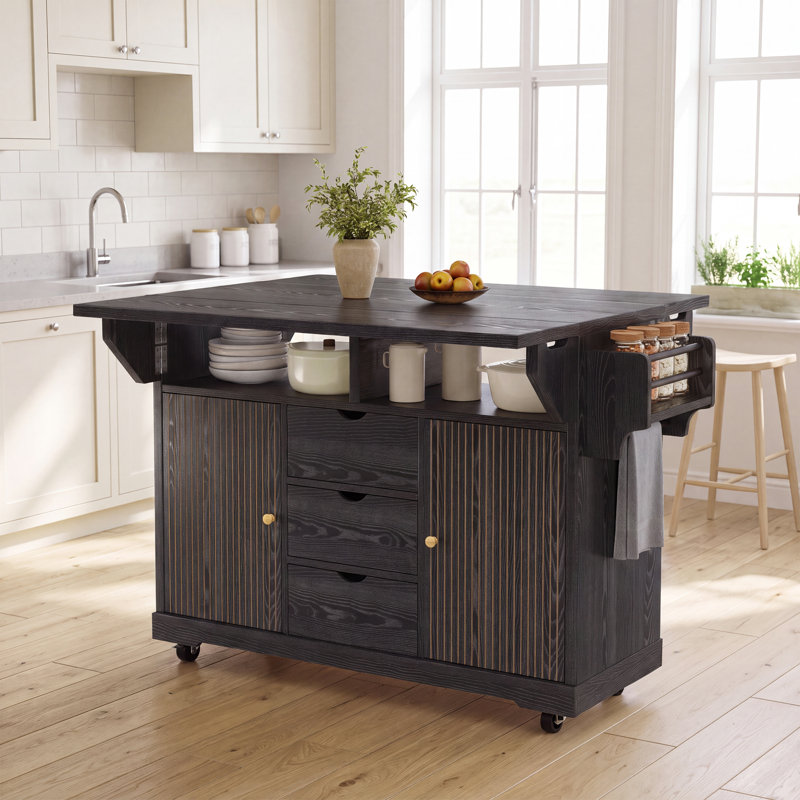 142.5 cm W Kitchen Cart with, Black