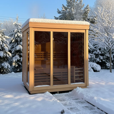 Smartmak® 6–8 Person Premium Hemlock Outdoor Steam Sauna – Modern Box Design, Traditional Wellness & Spa Luxury