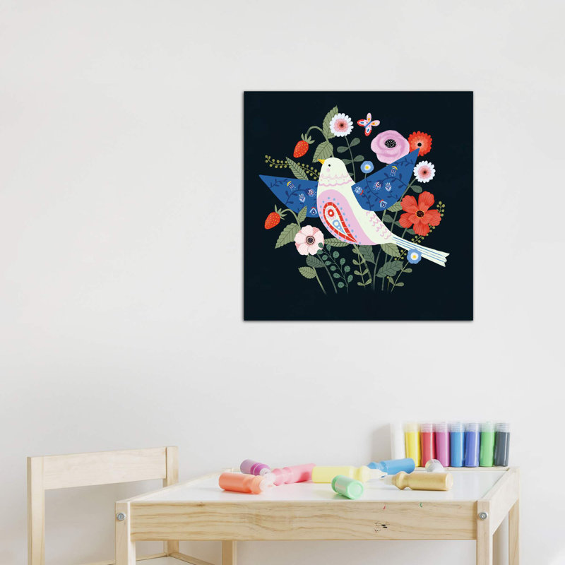 «Folk Garden II» par Victoria Borges - impression d'art graphique, H 18 po x l 18 po x 1,5 po, Toile tendue, Pas de tapis